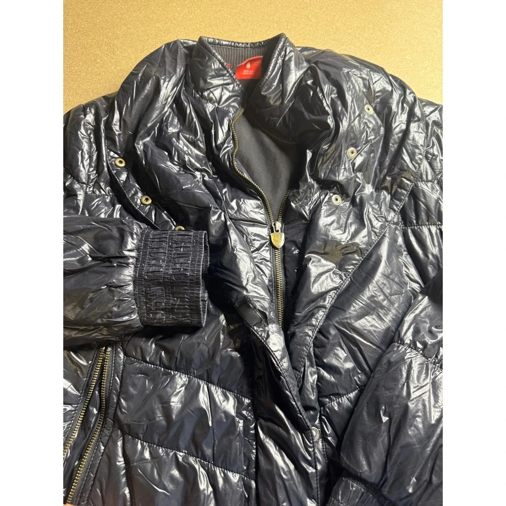 Puma Scuderia Ferrari black Shiny Puffer Jacket Womens Large Embroidered‎ Logo